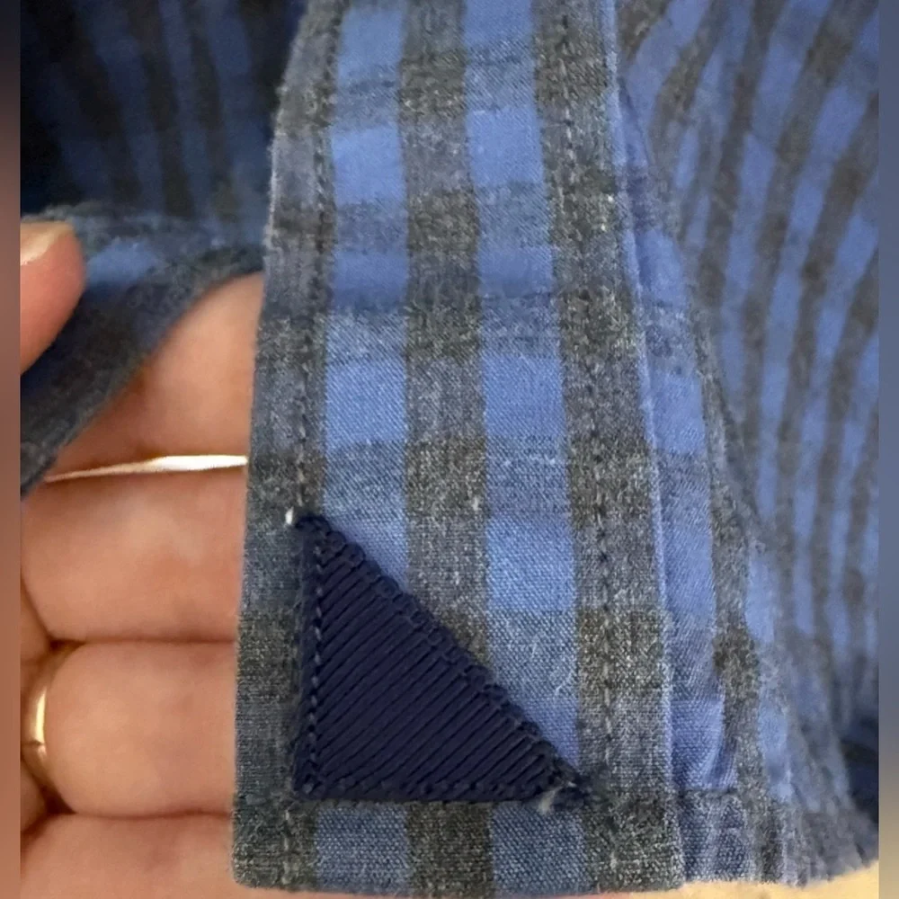 Men’s UnTuck-it Blue Gray checkered button down cotton shirt casual preppy XL